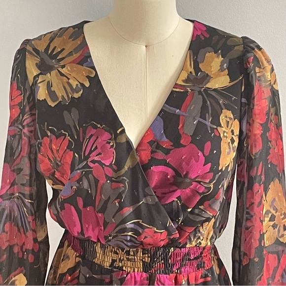 Sadie + Sage Among the Stars Surplice Maxi Dress -Black Multi Floral- Size Small - Picture 5 of 11